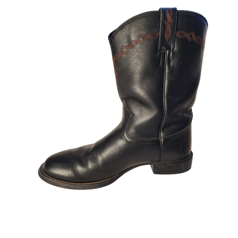 Justin Boots Mens Size 10.5 D Black Leather Western Roper George Strait  Pull On